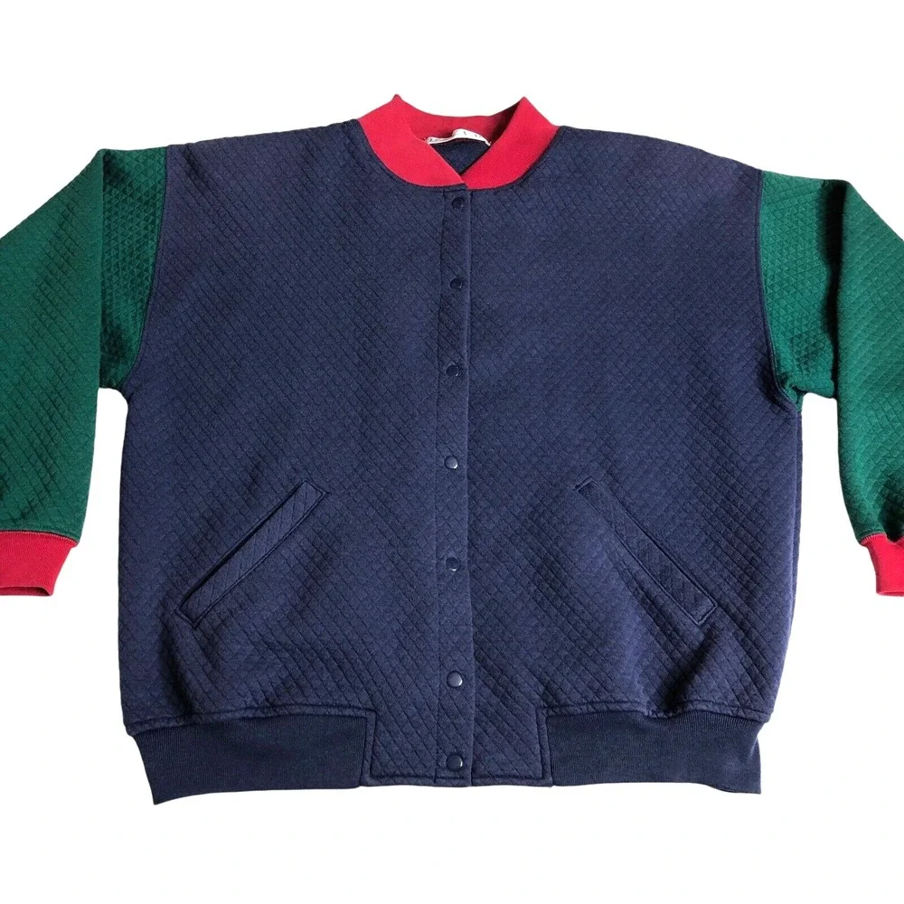 Vintage 80s Pacer Bomber Sweater Jacket Mens M Colorblock Varsity‎ Snap Front